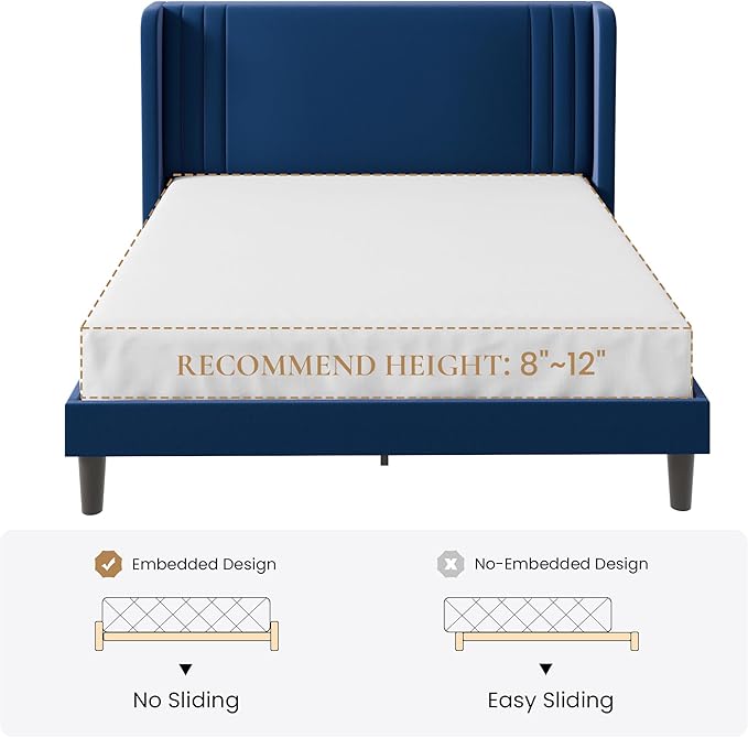 SHA CERLIN Full Size Velvet Upholstered Platform Bed Frame - Image 9