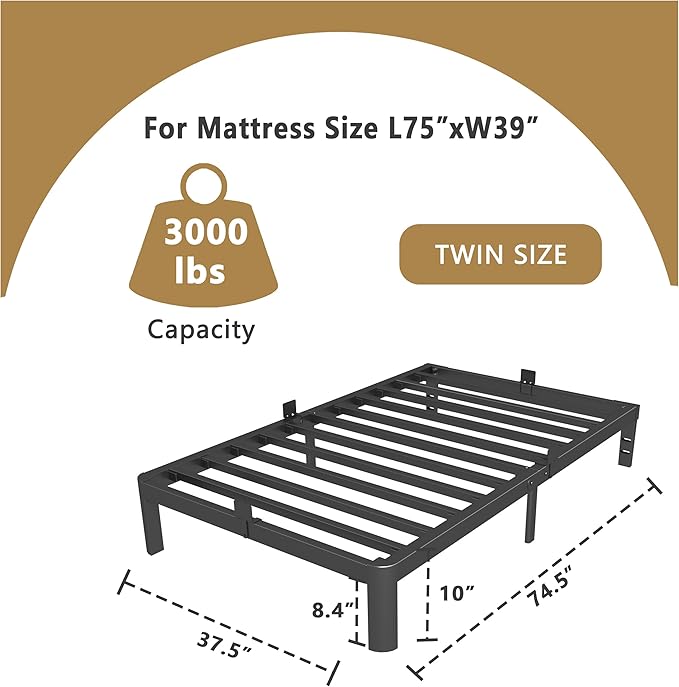 ITIMIDI 10 Inch Twin Size Bed Frames, Platform Bed - Image 2