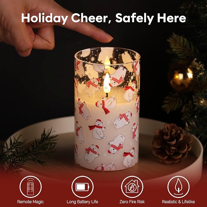 Eywamage Christmas Glass Flameless Pillar Candles - Image 5