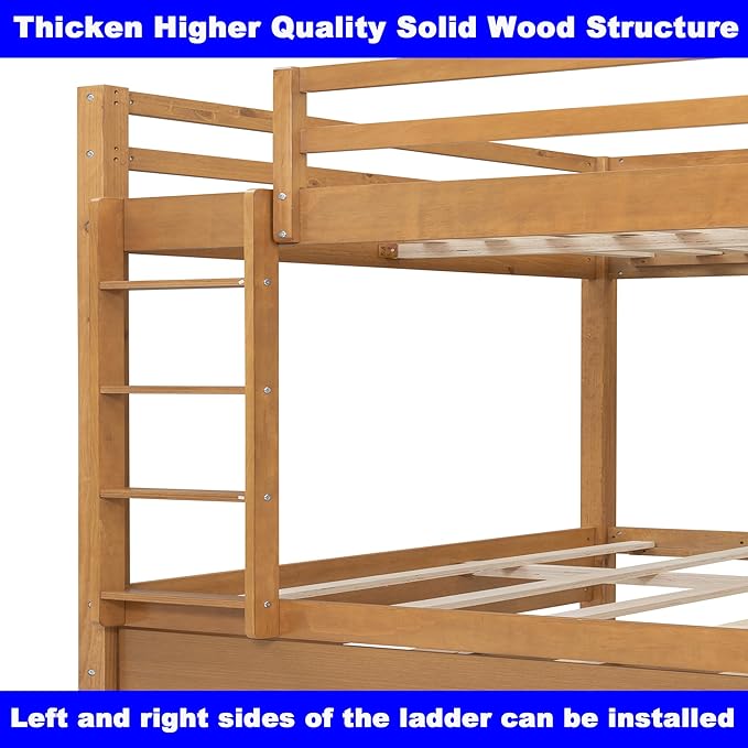 Upgraded Version Thicken Solid Wood Queen Over Queen Bunk Bed - Image 4