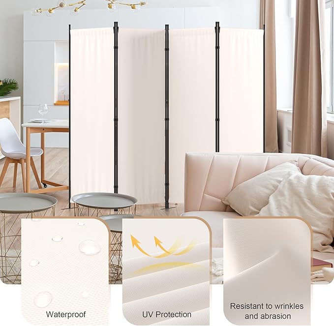 Room Divider, 4 Panel Folding Privacy Screen, 88” Portable Separating - Image 3