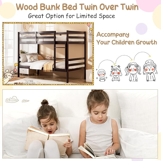 KOMFOTT Wood Bunk Bed Twin Over Twin, Bunk Bed - Image 8