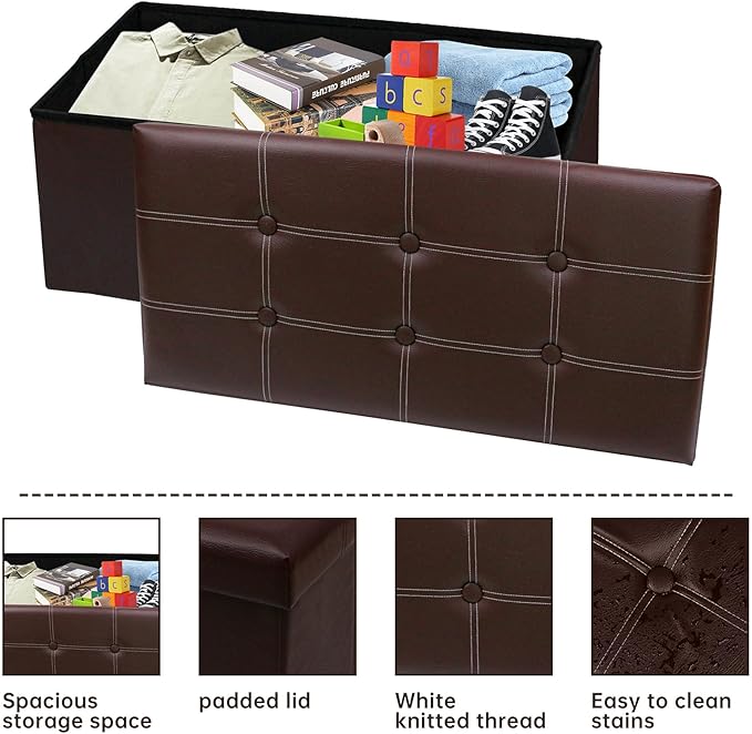 xupersodys 30 Inches Folding Storage Ottoman Bench, Faux Leather Footstool - Image 7