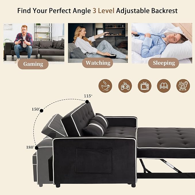 Convertible Sofa Bed, 3-in-1 Loveseat Futon Sofa Bed - Image 4