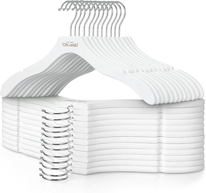 TOPIA HANGER Wooden Coat Hangers 24 Pack, Premium Wood Suit Sweater No Shoulder by TOPIAHANGER
