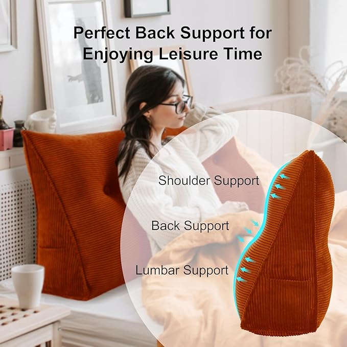 WOWMAX 100% Cotton Corduroy Headboard Pillow – King Size Back Support Reading - Image 2