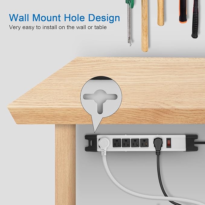 Heavy Duty Power Strip Surge Protector, 6 Outlet Industrial Metal Power Strip - Image 7