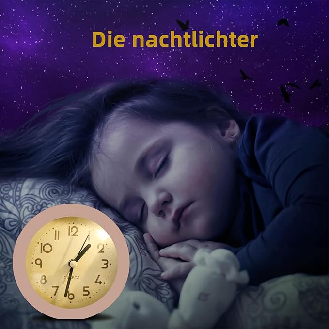 Alarm Clock with Backlight, 4 Inches Cute Analog Round Digital Quartz Clock - Image 5