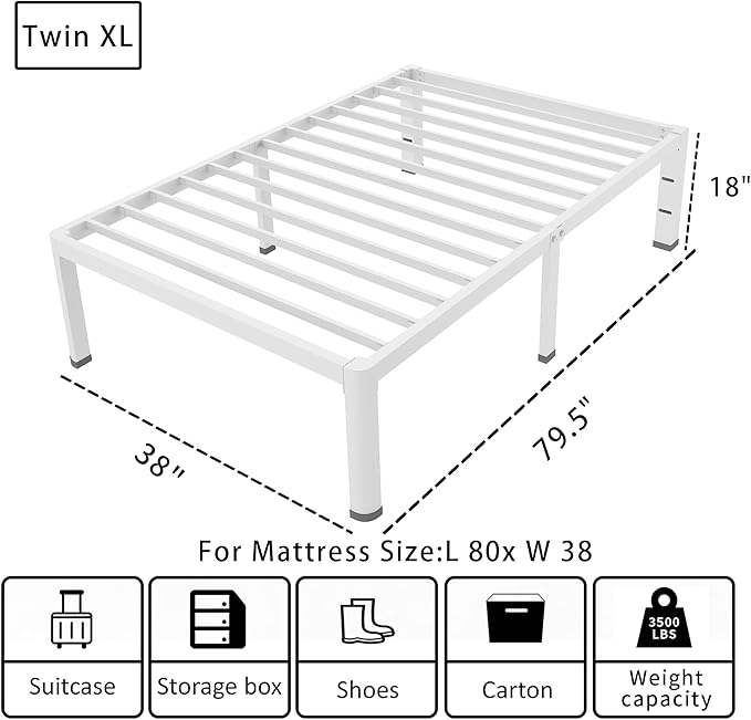 ROIL 18 Inch White Twin XL Bed Frame - Image 2