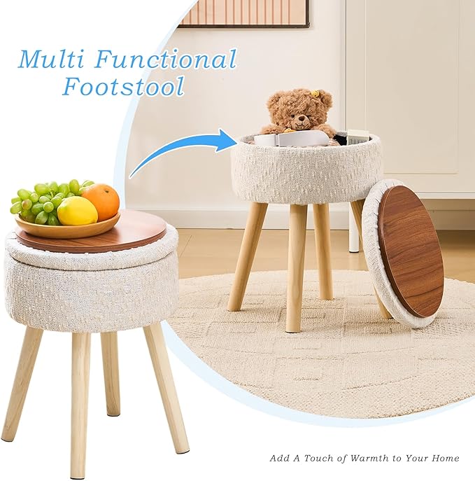 Mxfurhawa Storage Ottoman Velvet Round Vanity Stool Tray Top Modern Foot Stool - Image 3