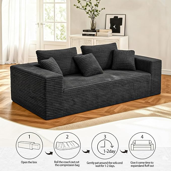 3-Seater Deep-Seat Corduroy Lounge Sleeper Sofa - Image 10