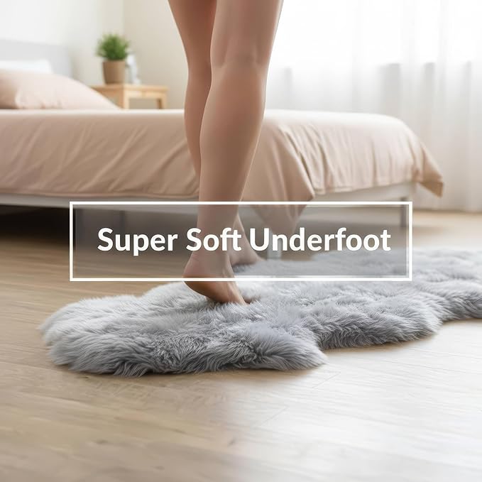 Super Area Rugs Premium Silver Gray Sheepskin Rug Genuine Double 2x6ft Pelt - Image 2