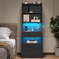 VIAGDO Tall Nightstand with Charging Station and LED Lights, Large Black Night by VIAGDO
