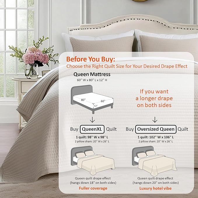 KASENTEX Queen XL Quilt Set 98"x98" – Soft Washed 3-Layer Lightweight Bedspread - Image 3