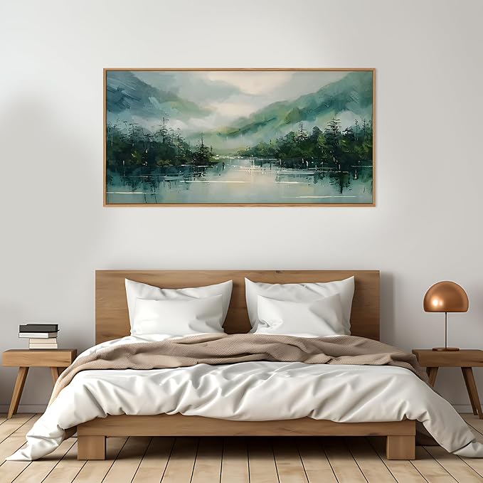LHIUEM Large Foggy Forest Mountain Framed Canves Wall Art Set, Nature Green - Image 5