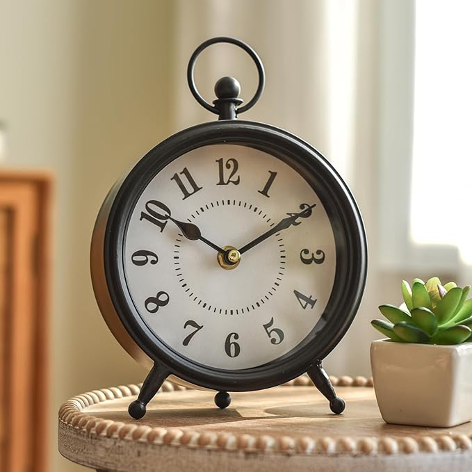 Vintage Non-Ticking Black Table Clock by MICWIC