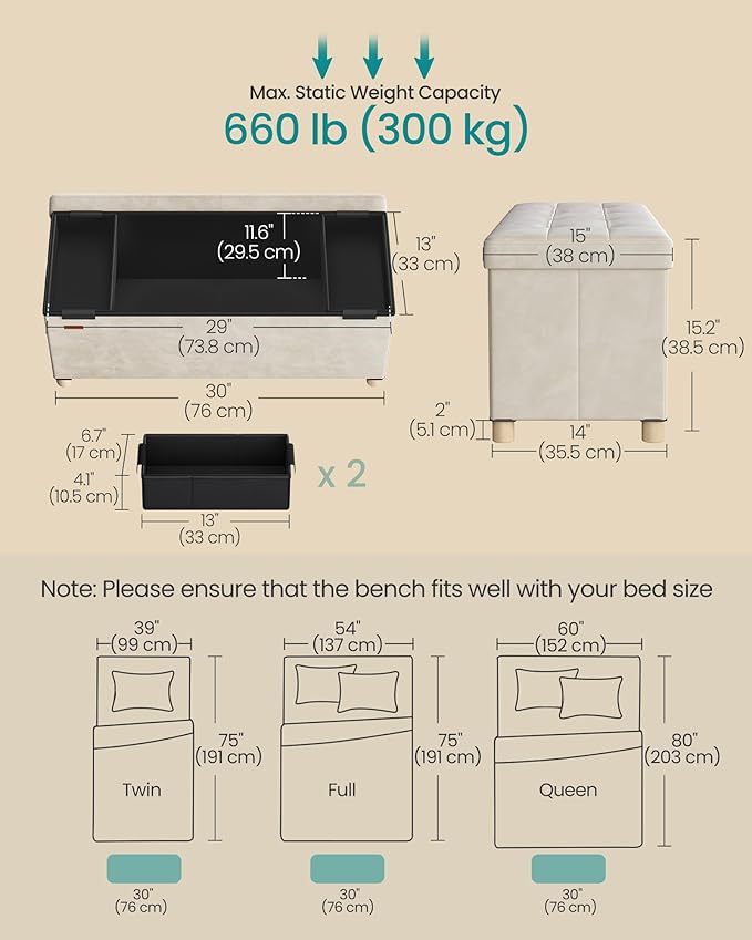 SONGMICS Storage Ottoman Bench, Folding Storage Chest, Foot Rest Stool - Image 3