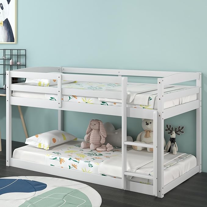 KOMFOTT Low Bunk Bed Twin Over Twin, Solid Wood Bunk Bed Frame - Image 3