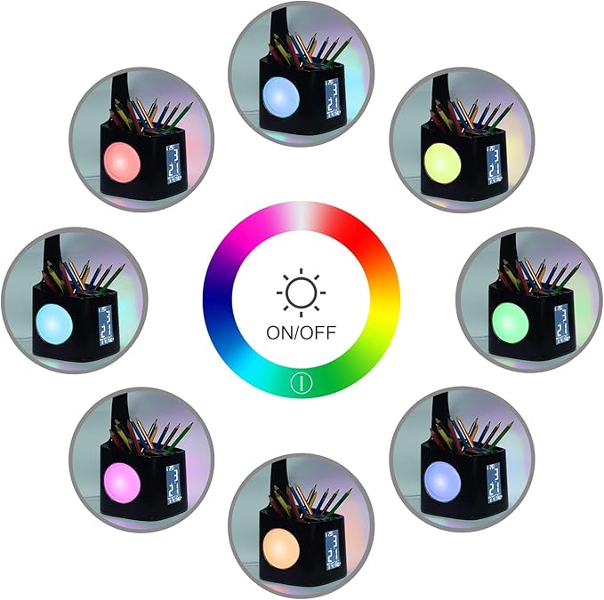 wanjiaone LED Desk Lamp with Clock, Color Changing Nightlight, Study Lamp with - Image 2