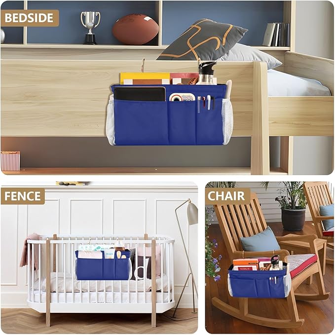 Blue Bedside Caddy Storage Bag Bedside Organizer - Image 8