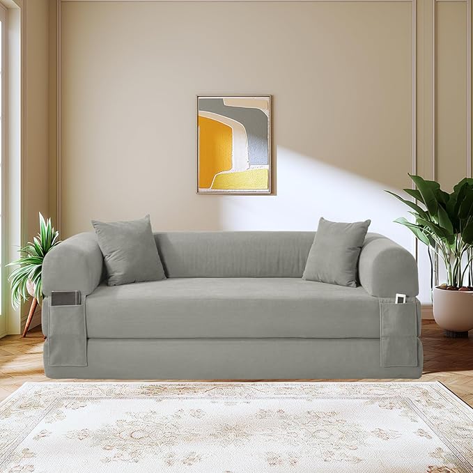 80" Convertible Sofa Bed, Corduroy Folding Sleeper Sofa Bed Queen - Image 2
