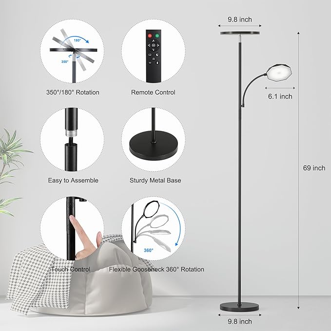 SUNMORY Floor Lamps for Living Room, 48W/4200LM Super Bright LED Floor Lamp - Image 3