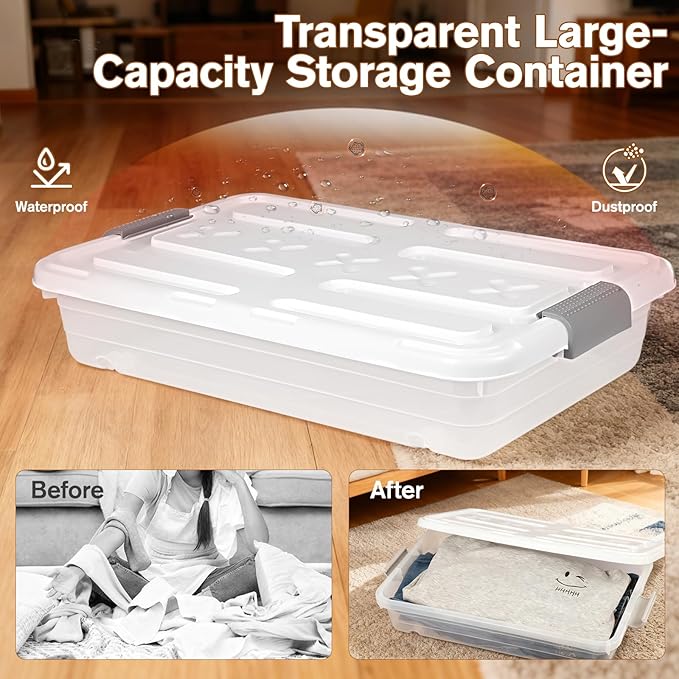 4 PCS*37 Qt Wheeled Latching Under Bed Storage, Stackable Bin - Image 6