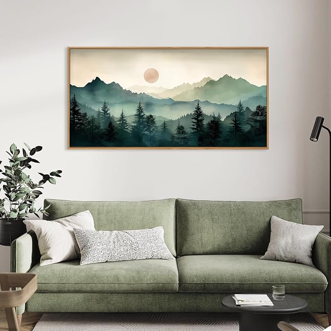 LHIUEM Large Boho Mountain Framed Wall Art Set, Watercolor Pine Tree Wall - Image 5