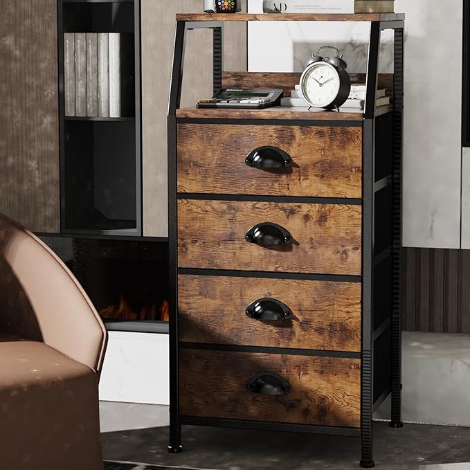 Dresser with 4 Drawers, Fabric Storage Tower - Image 2