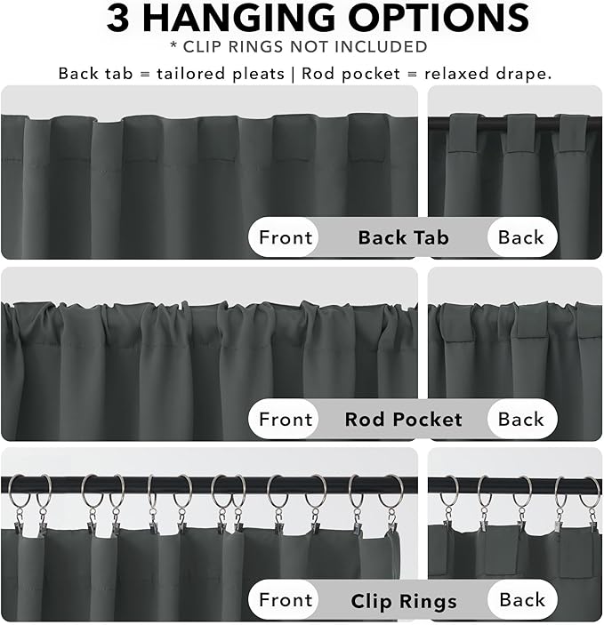 Deconovo Blackout Curtains, Thermal Insulated, W38 x L45 2 Panels, Back Tab - Image 2