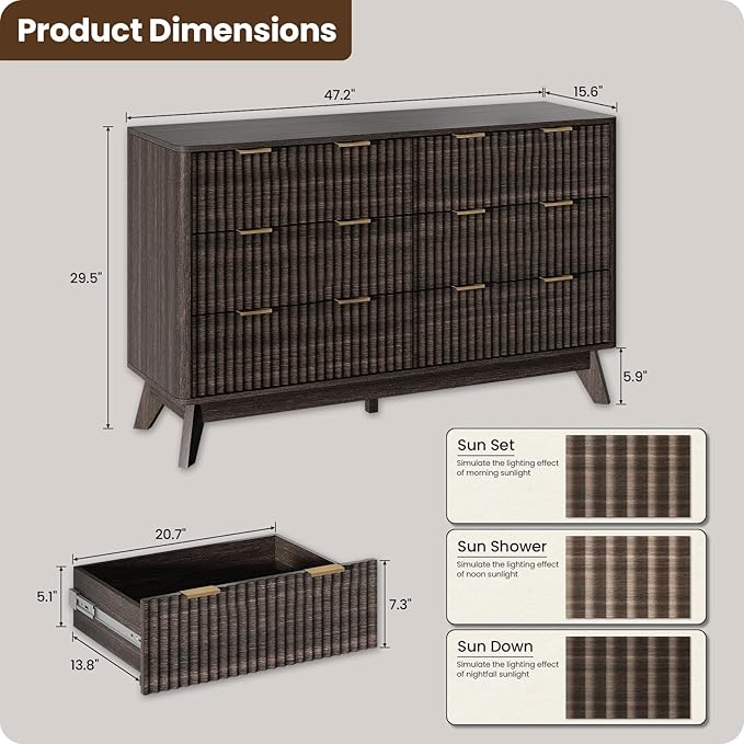 47'' Wide 6 Drawers Dresser for Bedroom, Modern Fluted Vertical Chest - Image 2