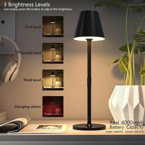 2 Pack LED CordlessTable Lamp, 4000mAh Rechargeable Battery Desk lamp, 3 Level - Image 2