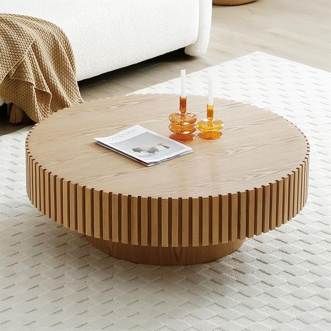 LKTART Round Coffee Table for Living Room, Accent Fluted Drum Coffee Table - Image 6
