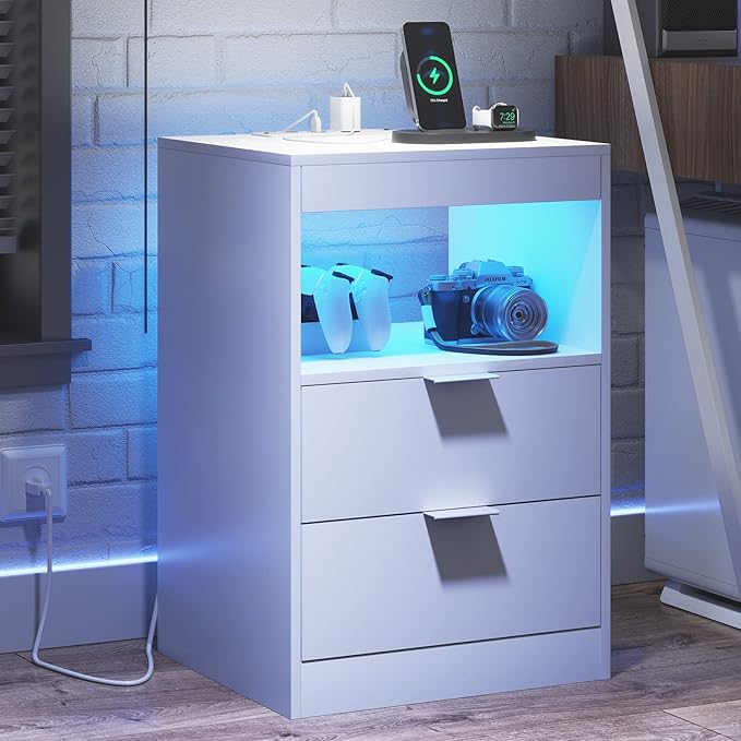 Tiptiper White Nightstand Set of 2, LED Nightstand - Image 5