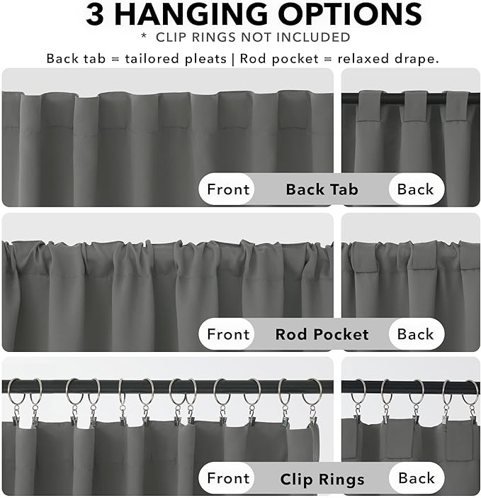 Deconovo Blackout Curtains, Thermal Insulated, W42 x L63 2 Panels, Back Tab - Image 2