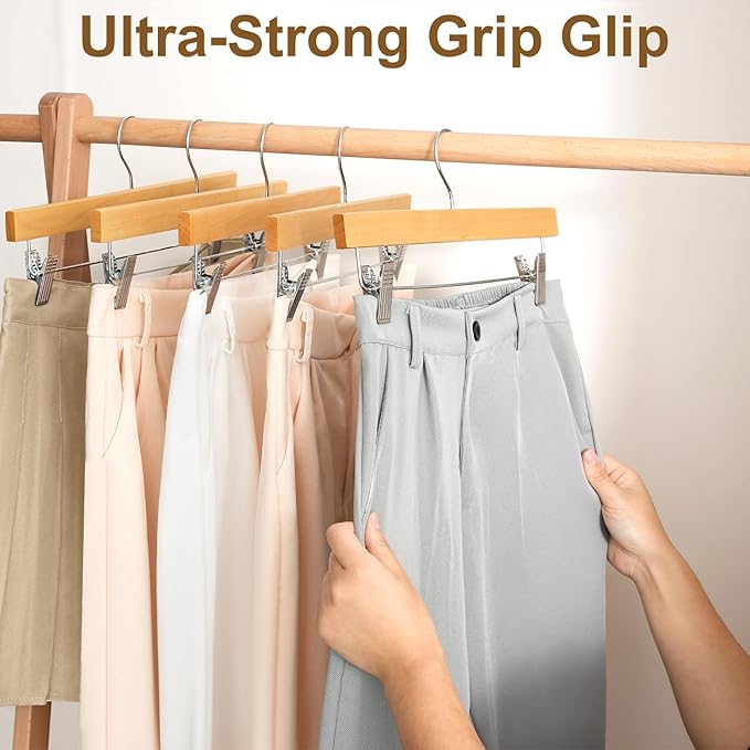 BAGAIL 10 Pack Wooden Pants Hangers - Image 4