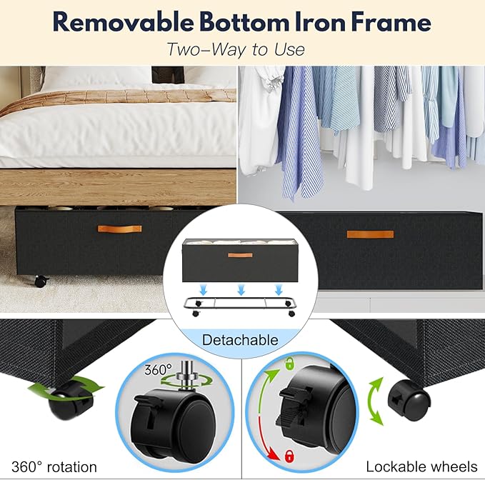 Under Bed Storage with Wheels, 12inch Tall Under Bed Storage XXL 80L, Under Bed - Image 5