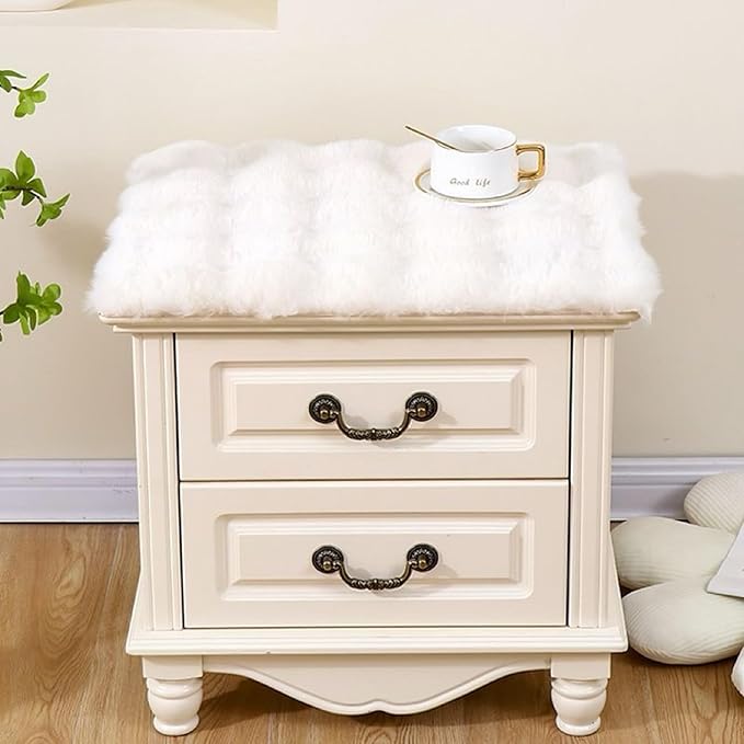 Nightstand Dust Cover Bedside Table Mat lint-White - Image 2
