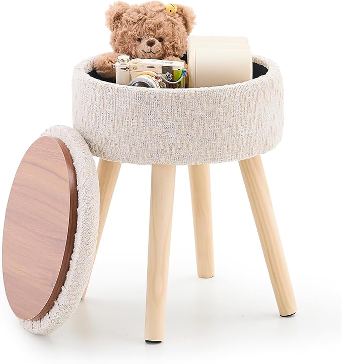 Mxfurhawa Storage Ottoman Velvet Round Vanity Stool Tray Top Modern Foot Stool by Mxfurhawa
