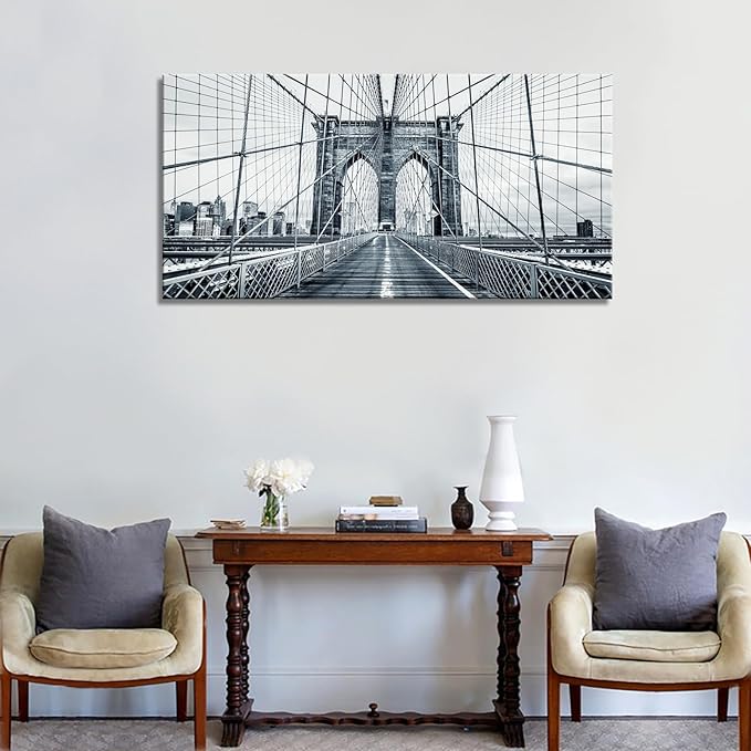 DZL Art Q70775 Black and White New York City Brooklyn Bridge Wall Art Painting - Image 4