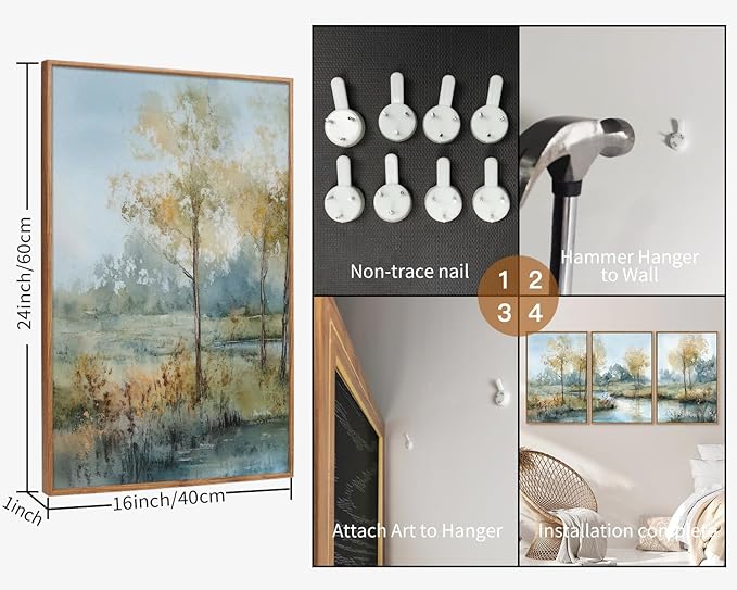 Yeehomedec Large Vintage Neutral Nature Framed Canvas Wall Art, Mid Century - Image 7