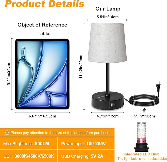 Ascher Small Bedside Table lamp, RGB Color Changing Lamps, 3 Color Temperatures - Image 5