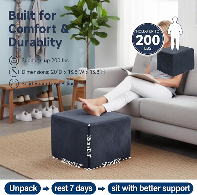 Tiita Stuffed Pouf Ottoman, Square Foot Stool Fluffy Floor Poufs Chair - Image 8