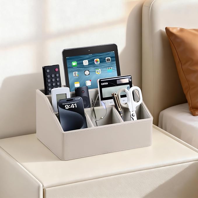 MEIBOOCH PU Leather Desk Organizer, Luxury Remote Control Holder - Image 3