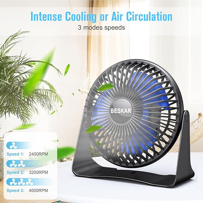 BESKAR USB Small Desk Fan, Portable Fans - Image 2