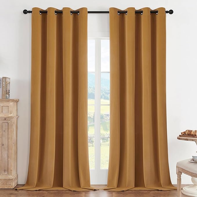 Joydeco Mustard Yellow 100% Blackout Curtains 108 Inch 2 Panels, Luxury Thermal by JOYDECO