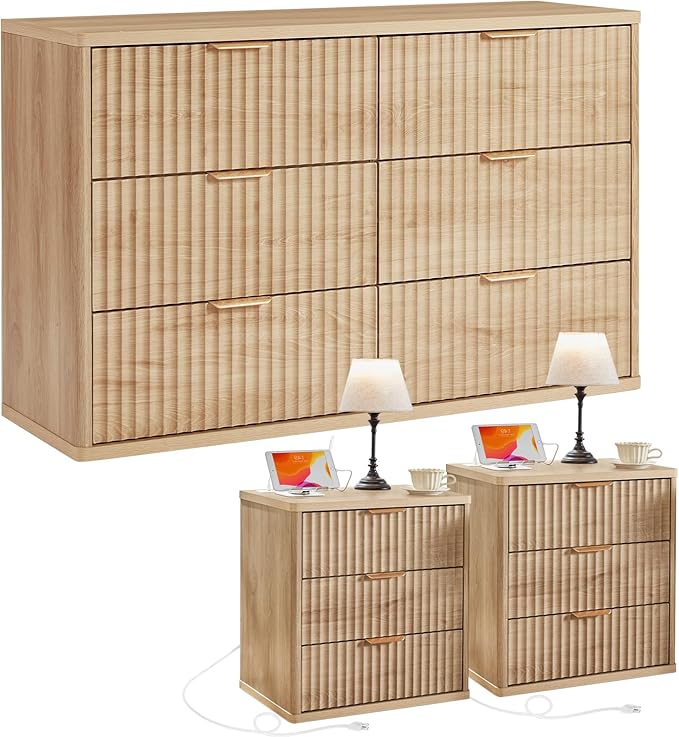 LEYAOYAO 48" Wide Fluted Dresser and 3 Drawers 23" Nightstand Set of 2 by LEYAOYAO-Findtheshiningpointofyourideallife%EF%BC%81