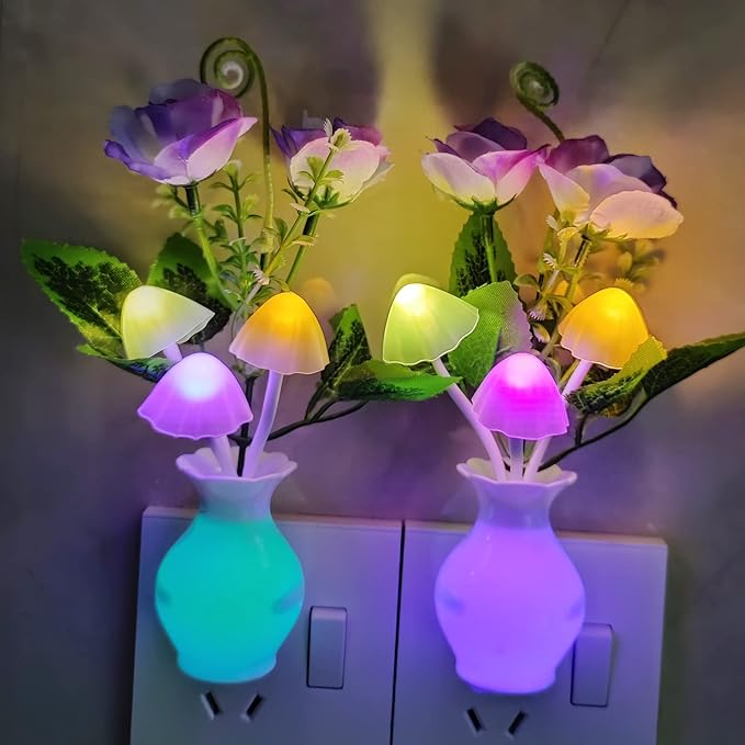 AUSAYE 3Pack Sensor Night Lights Plug into Wall Rose Flower Light, Led Lamp - Image 5
