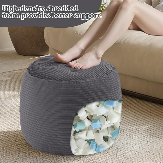 MeMoreCool Stuffed Round Pouf Ottoman Foot Rest, Floor Pouf Foot Stool - Image 9