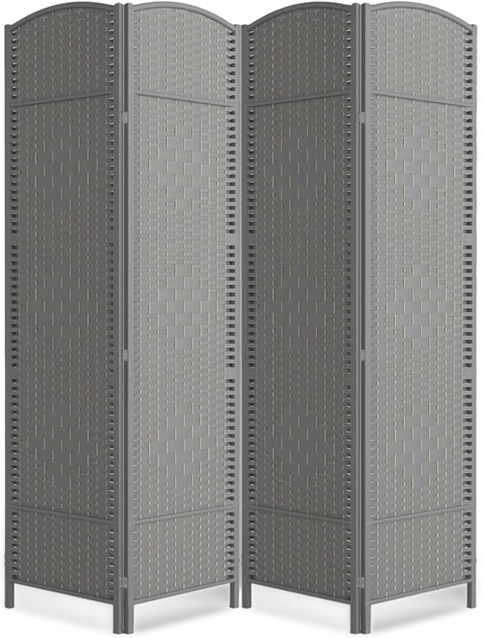 Paper Rope Room Divider, 4 Panel Wood Mesh Woven Design Screen by cocosica